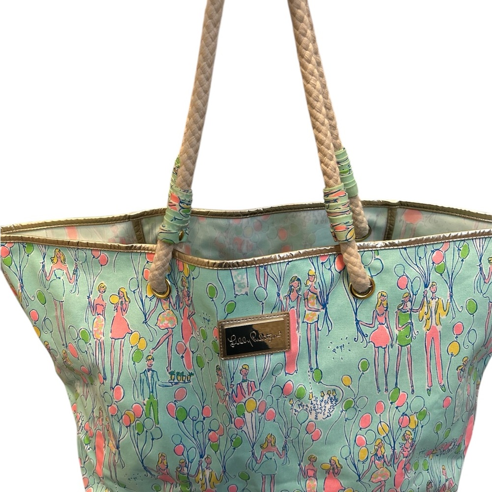 Lilly Pulitzer Tote Shoreline Party Sand Bar Pop Balloons beach bag RARE - Picture 3 of 7